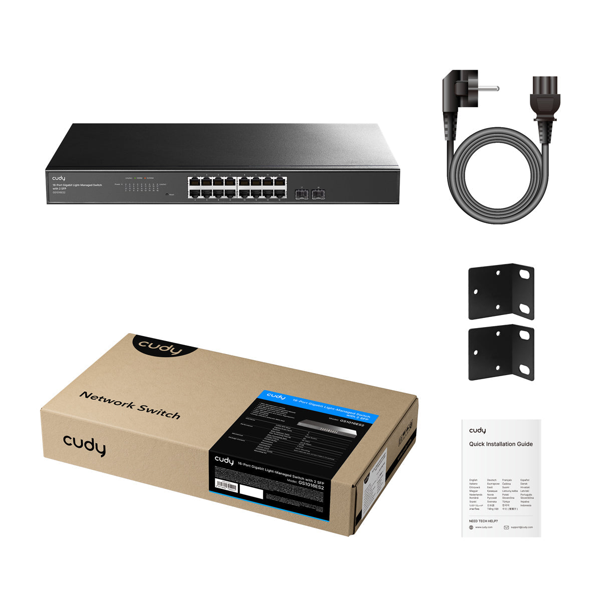Cudy 16-Port Gigabit Cloud Easy-Managed Switch with 2 SFP, GS1016ES2 1.0 Géré L2 Gigabit Ethernet (10/100/1000) Noir
