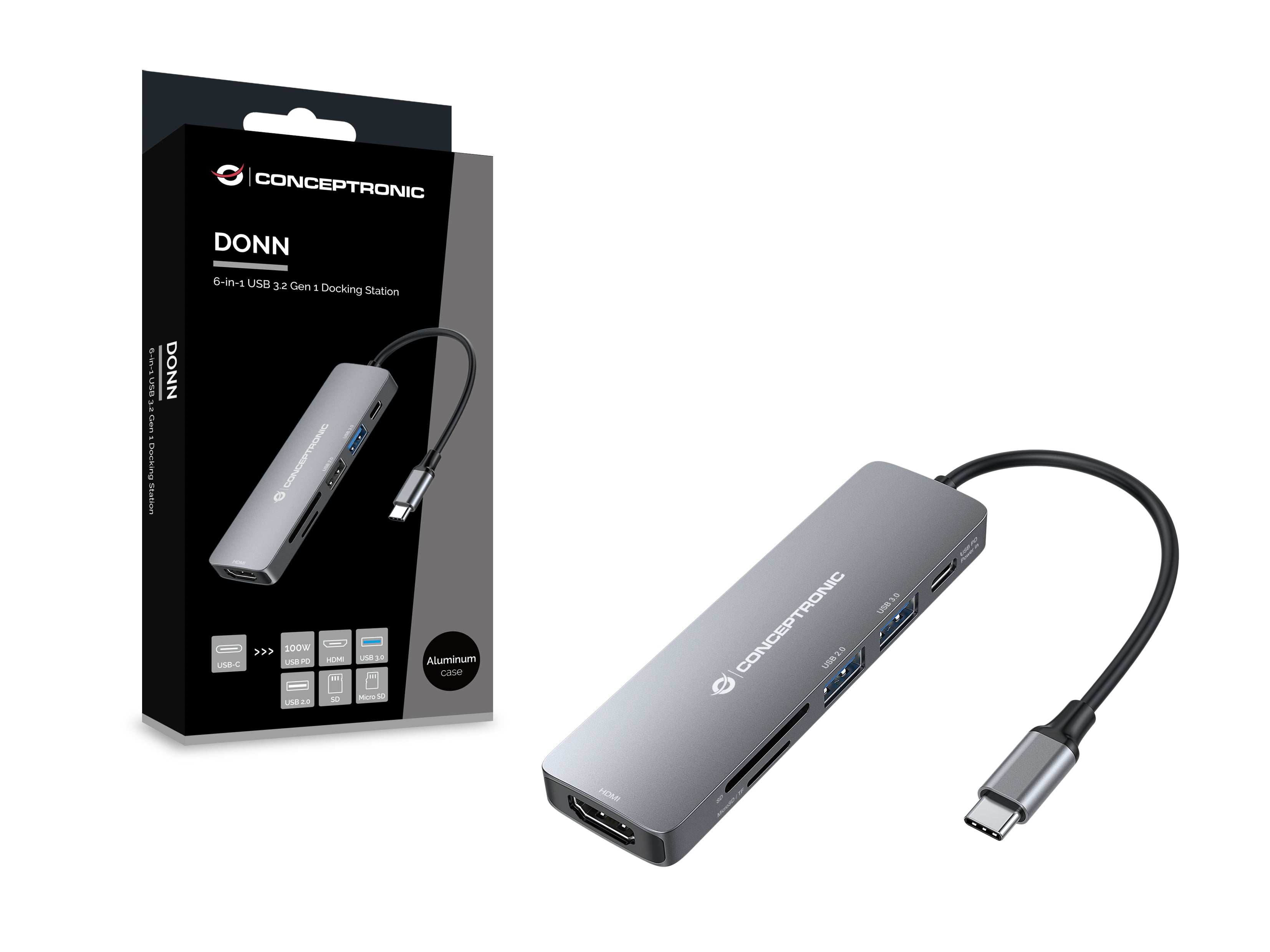 Conceptronic DONN11G station d'accueil Avec fil USB 3.2 Gen 1 (3.1 Gen 1) Type-C Gris