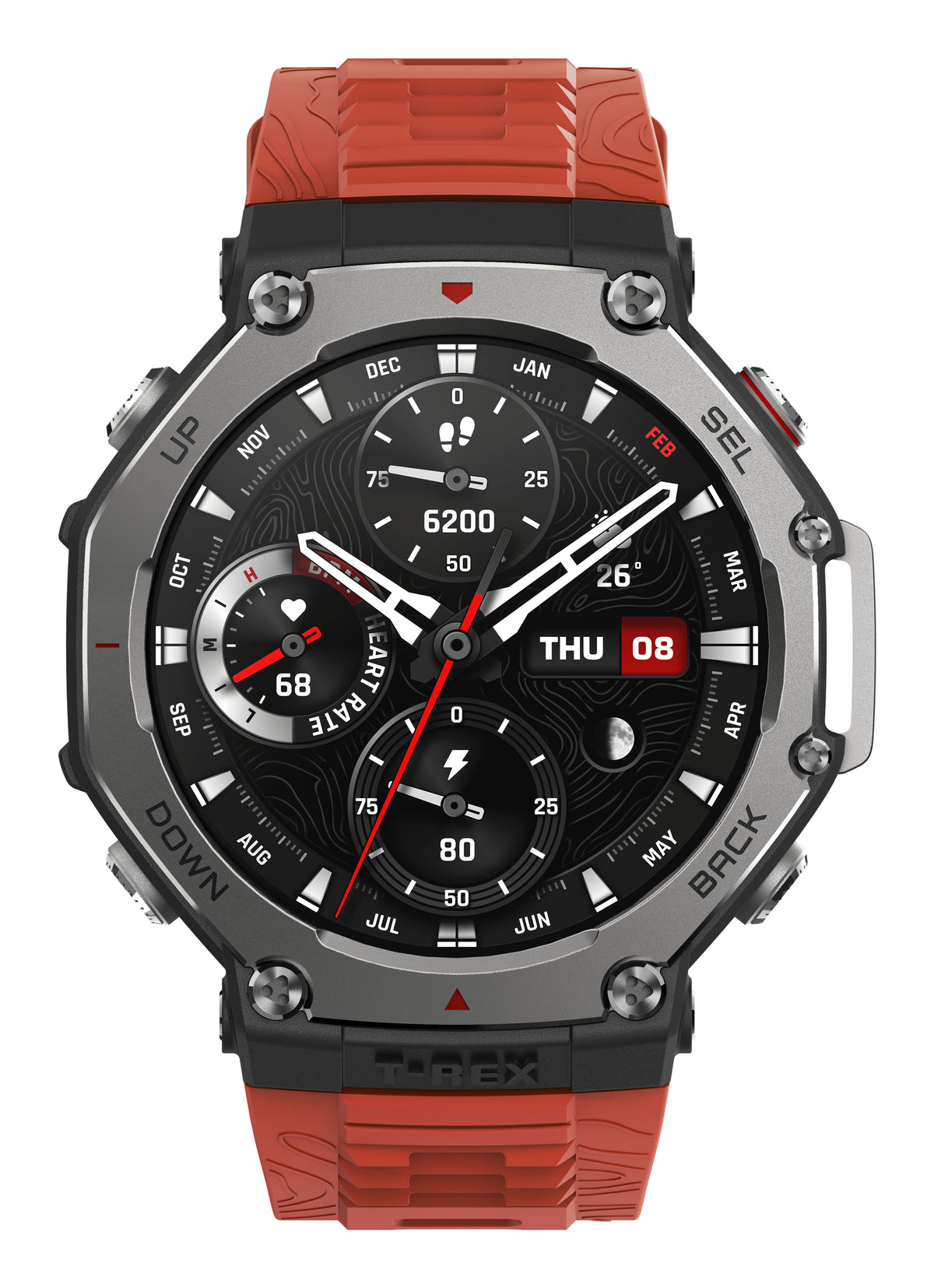 Amazfit T-Rex 3 Lava 3,81 cm (1.5") AMOLED 48.5 mm Numérique 480 x 480 pixels Écran tactile Noir, Acier inoxydable GPS (