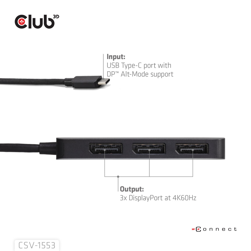 CLUB3D Hub MST USB-C vers Triple DisplayPort 4K60Hz