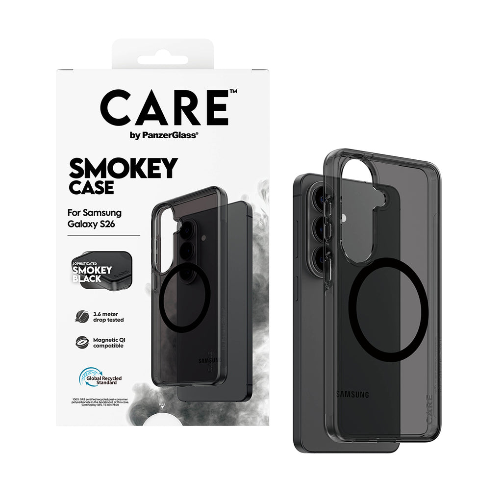 PanzerGlass CARE™ by ® Smokey Case w. Black Qi Samsung Galaxy S26 coque de protection pour téléphones portables Housse Noir