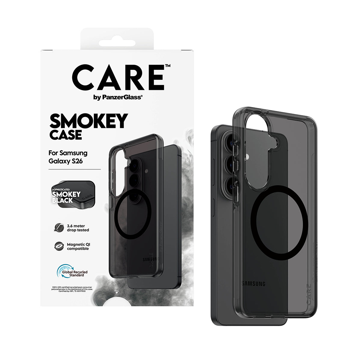 PanzerGlass CARE™ by ® Smokey Case w. Black Qi Samsung Galaxy S26 coque de protection pour téléphones portables Housse Noir
