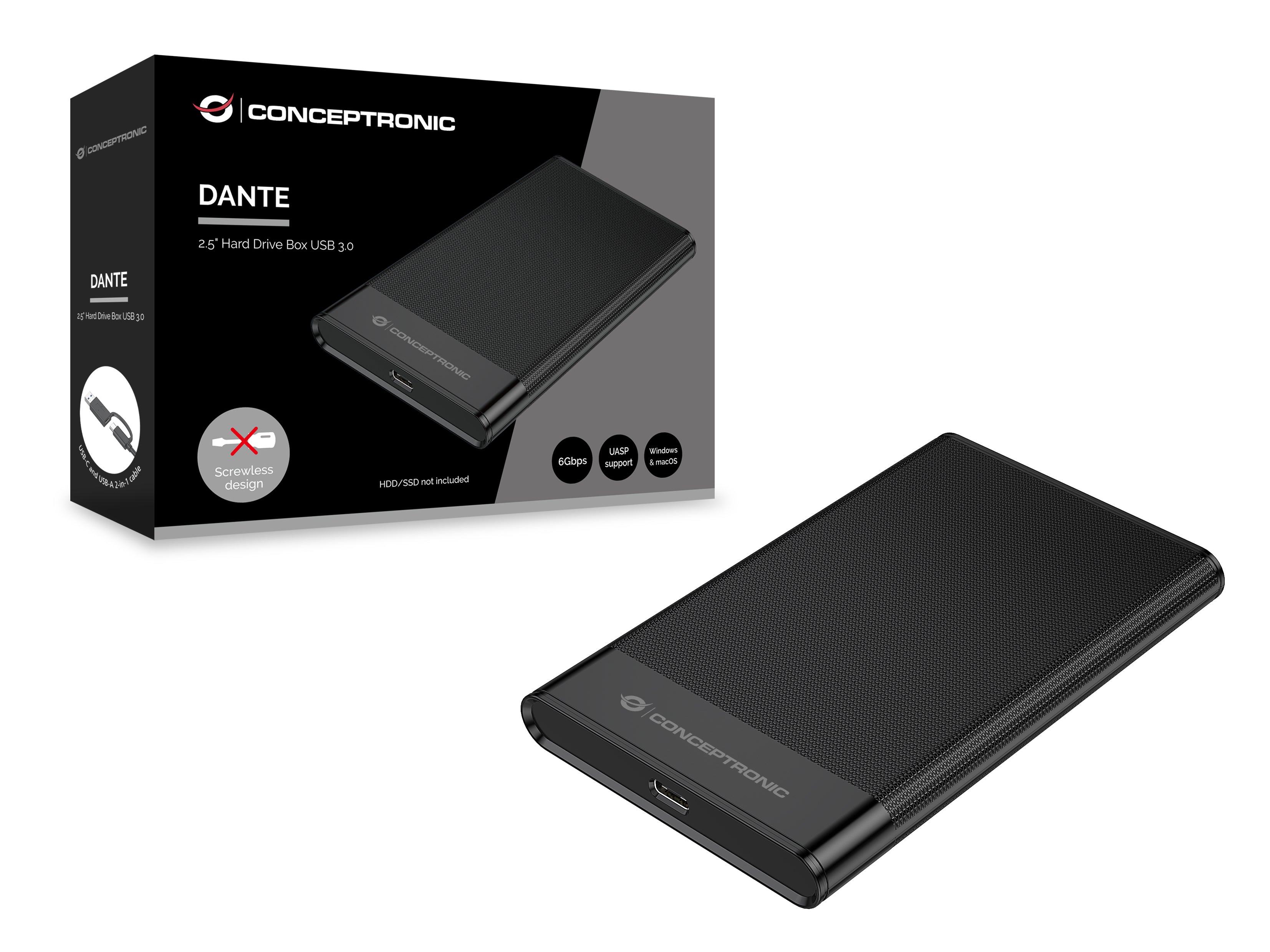Conceptronic DANTE06B Boîtier de disques de stockage Boîtier disque dur/SSD Noir 2.5"