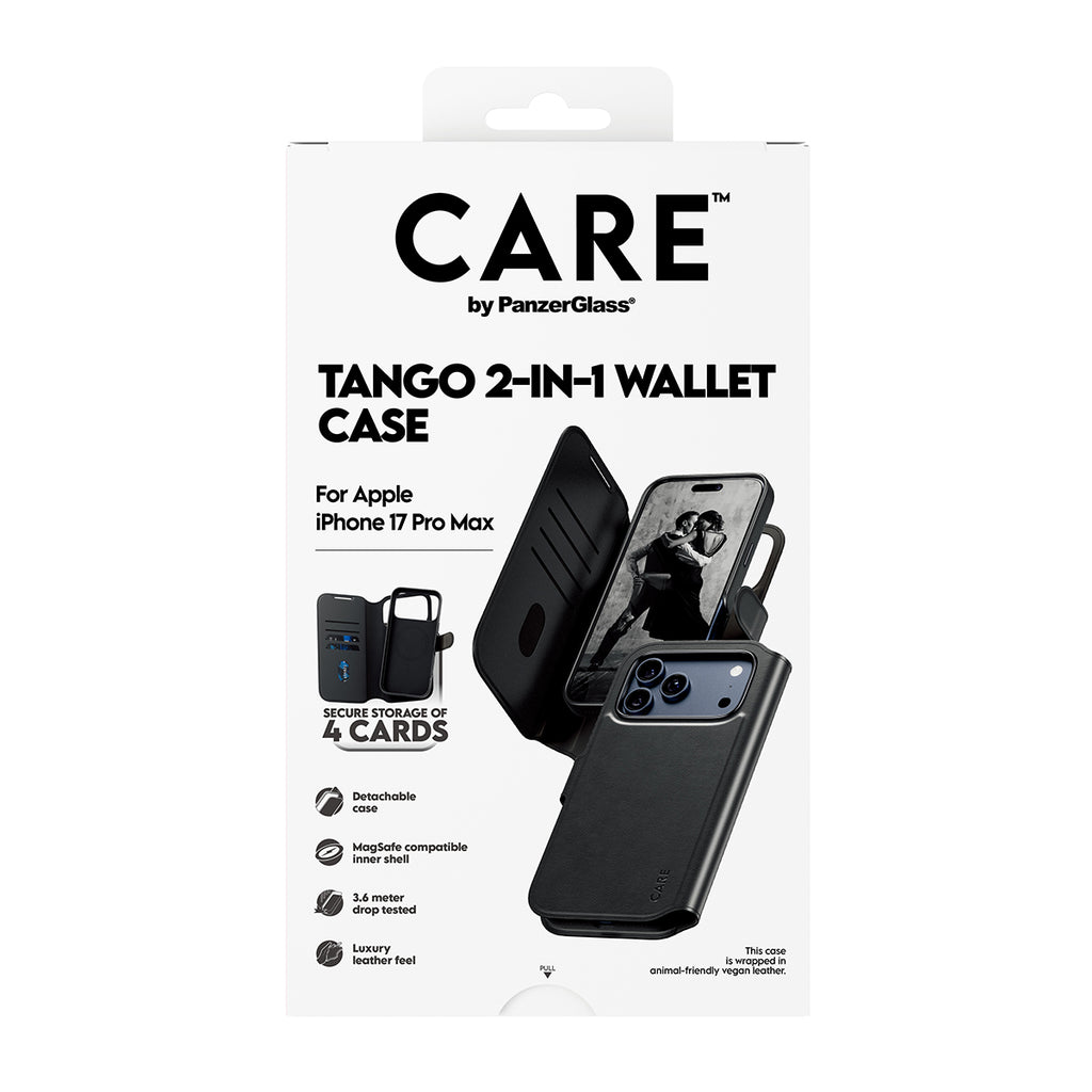 PanzerGlass CARE by Tango Étui Portefeuille 2-en-1 avec MagSafe pour iPhone 17 Pro Max, Noir