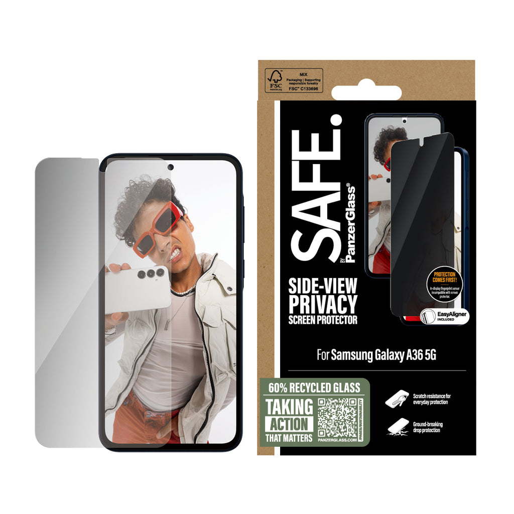PanzerGlass SAFE. by ® 2-Way Privacy Screen Protector Samsung Galaxy A36 5G | Ultra-Wide Fit w. EasyAligner Protection d'écran transparent 1 pièce(s)