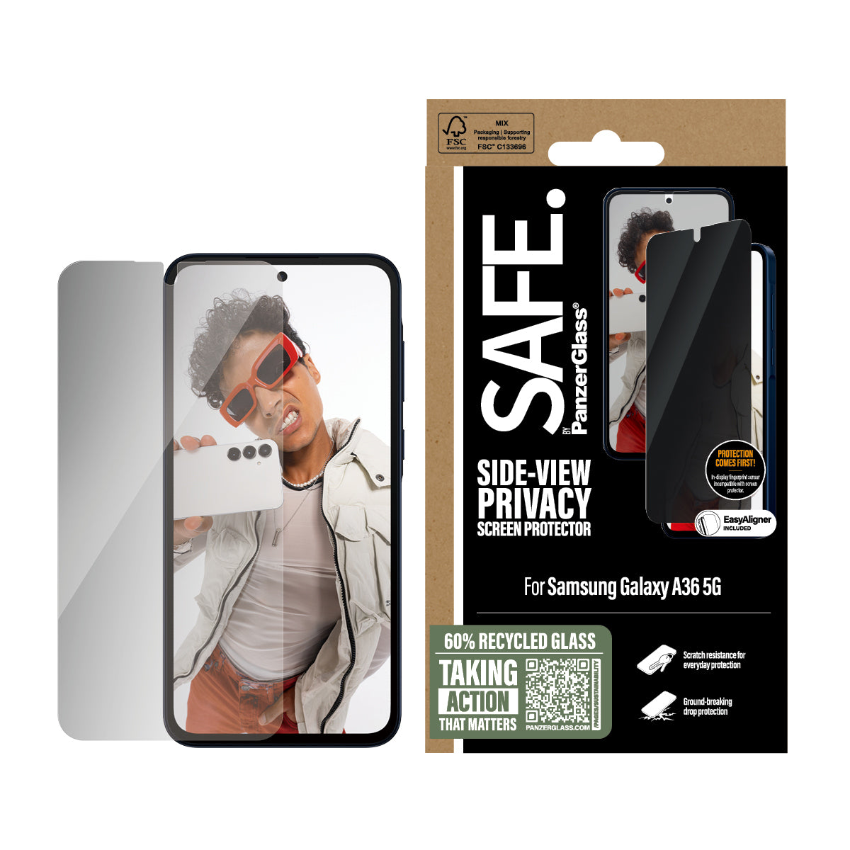 PanzerGlass SAFE. by ® 2-Way Privacy Screen Protector Samsung Galaxy A36 5G | Ultra-Wide Fit w. EasyAligner Protection d'écran transparent 1 pièce(s)