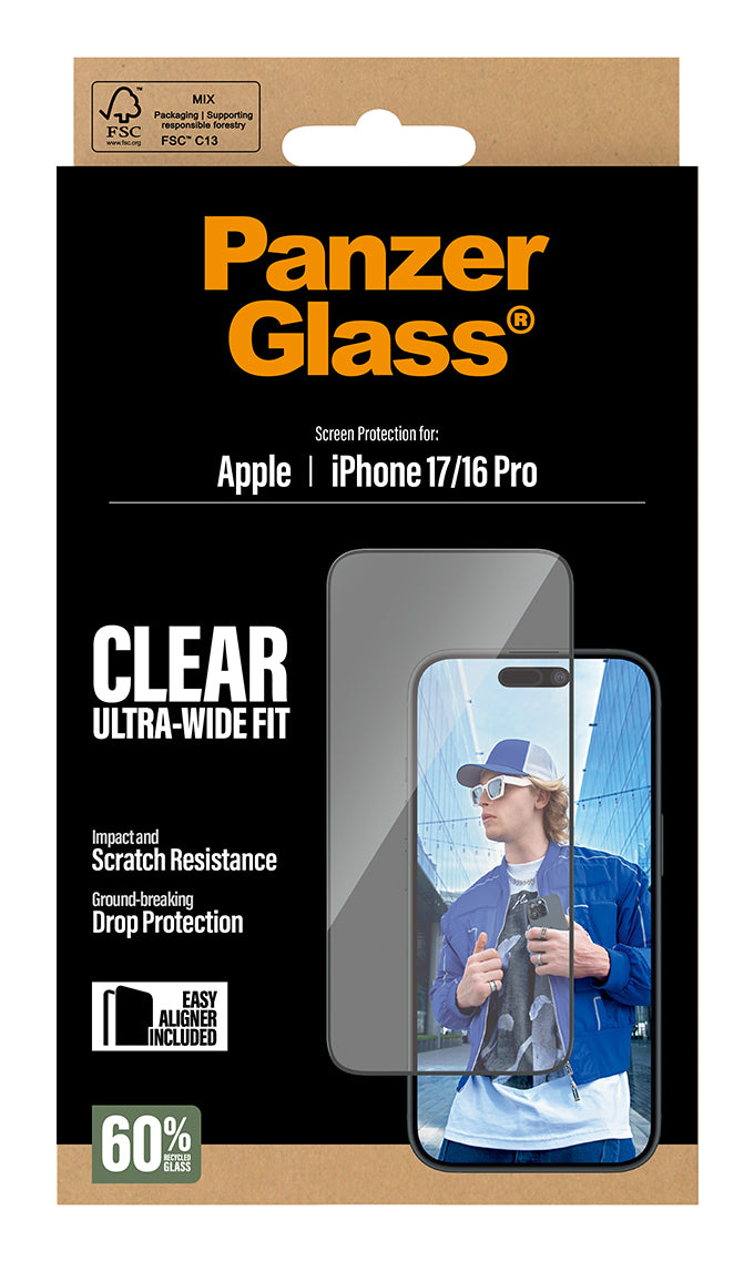 PanzerGlass ® Screen Protector iPhone 17 | iPhone 16 Pro | Ultra-Wide Fit w. EasyAligner Protection d'écran transparent Apple 1 pièce(s)