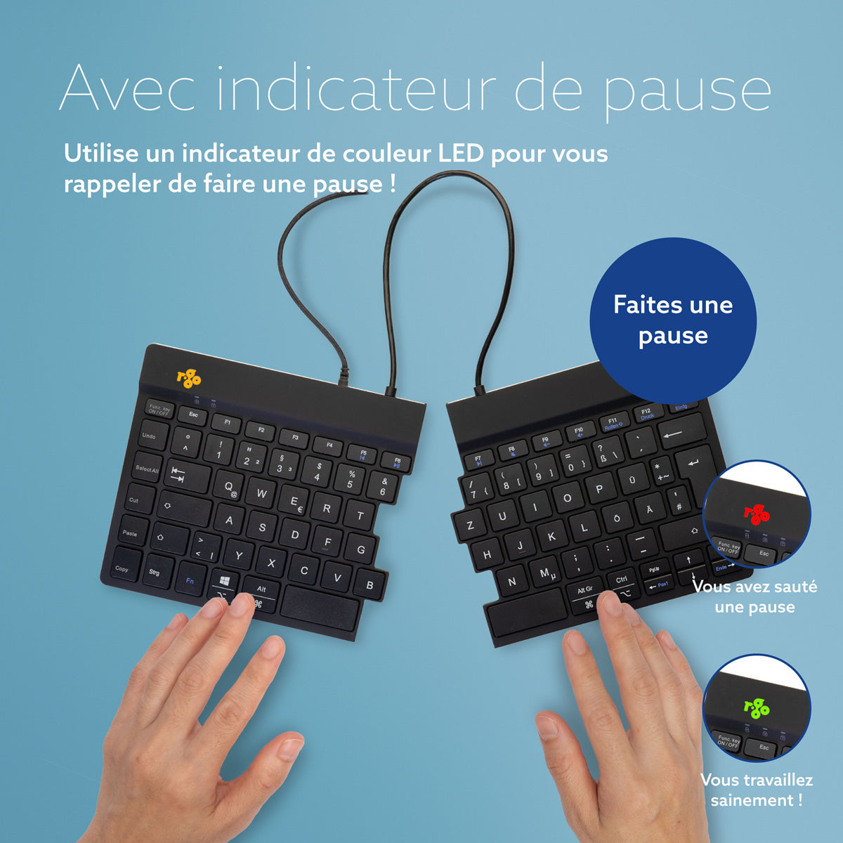 R-Go Tools Split Break v2 Clavier Ergonomique Divisé, QWERTZ (DE), Filaire, Noir
