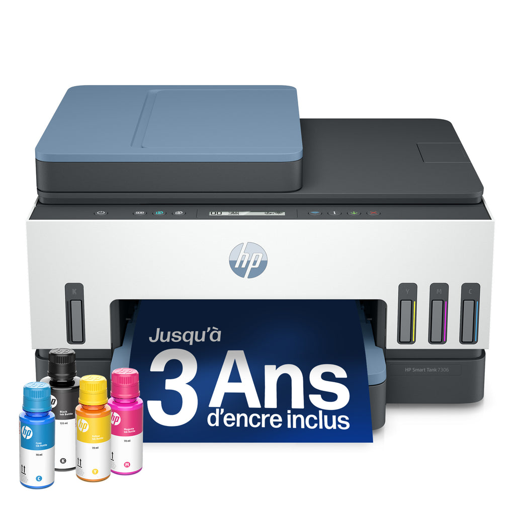 HP Smart Tank 7306 Imprimante Multifonction Couleur Sans Fil, Recto-Verso, Copieur et Scanner