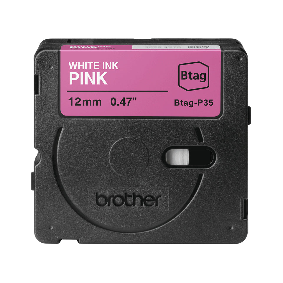 Brother BTAG-P35 – Ruban adhésif Brotherblanc sur rose, 12 mm de large, non laminé
