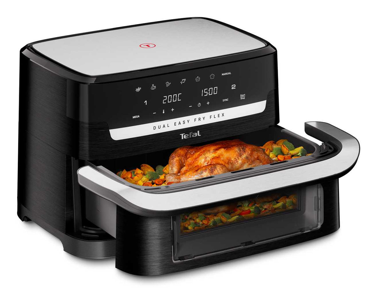 Tefal Dual Easy Fry Flex EY9228 9 L Autonome 2700 W Friteuse d’air chaud Noir, Acier inoxydable