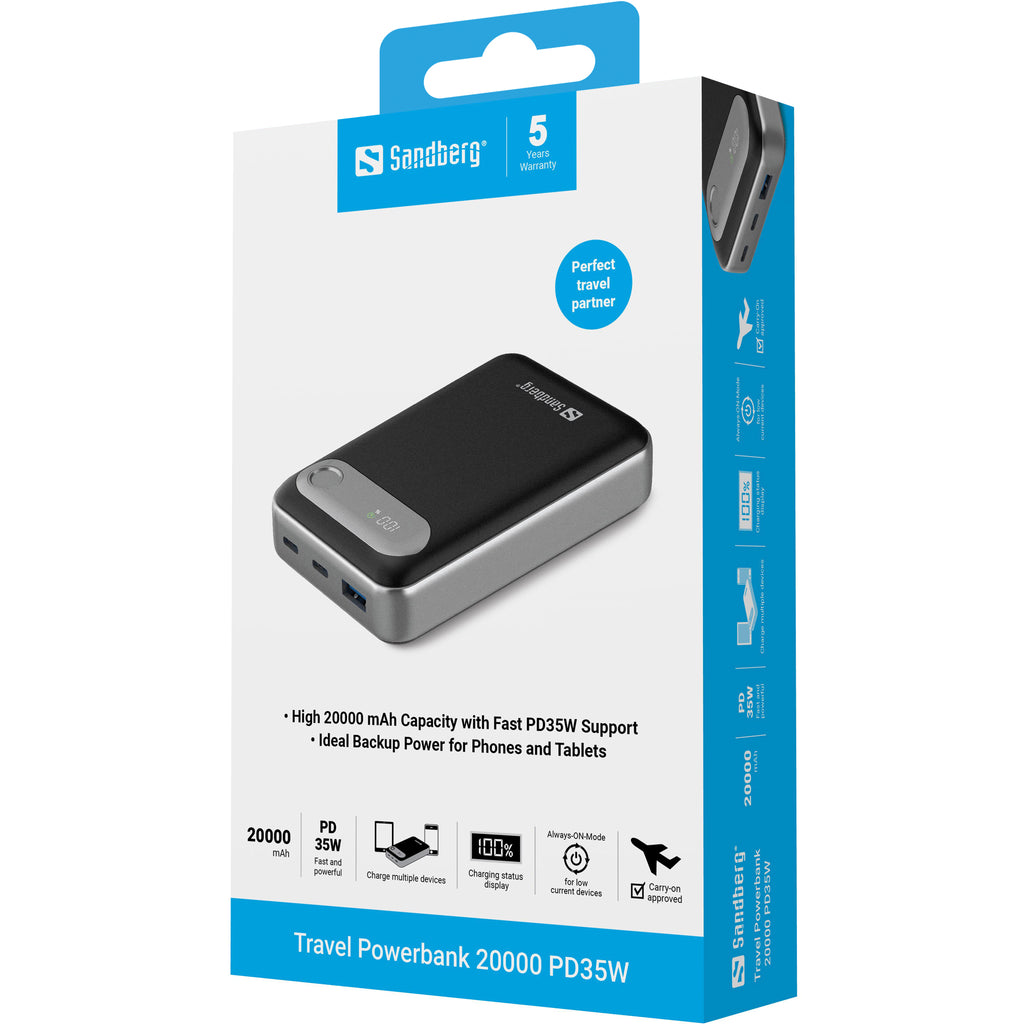 Sandberg 421-41 banque d'alimentation électrique Lithium Polymère (LiPo) 20000 mAh Noir, Argent