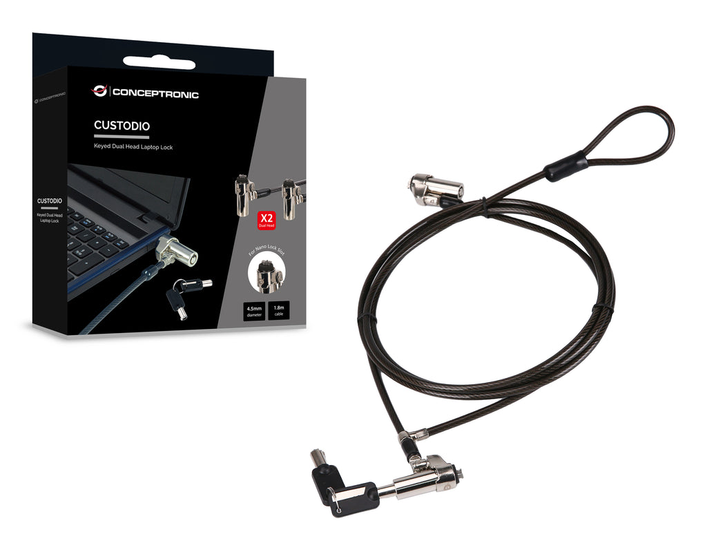 Conceptronic CUSTODIO02BNTM câble antivol Noir 1,8 m