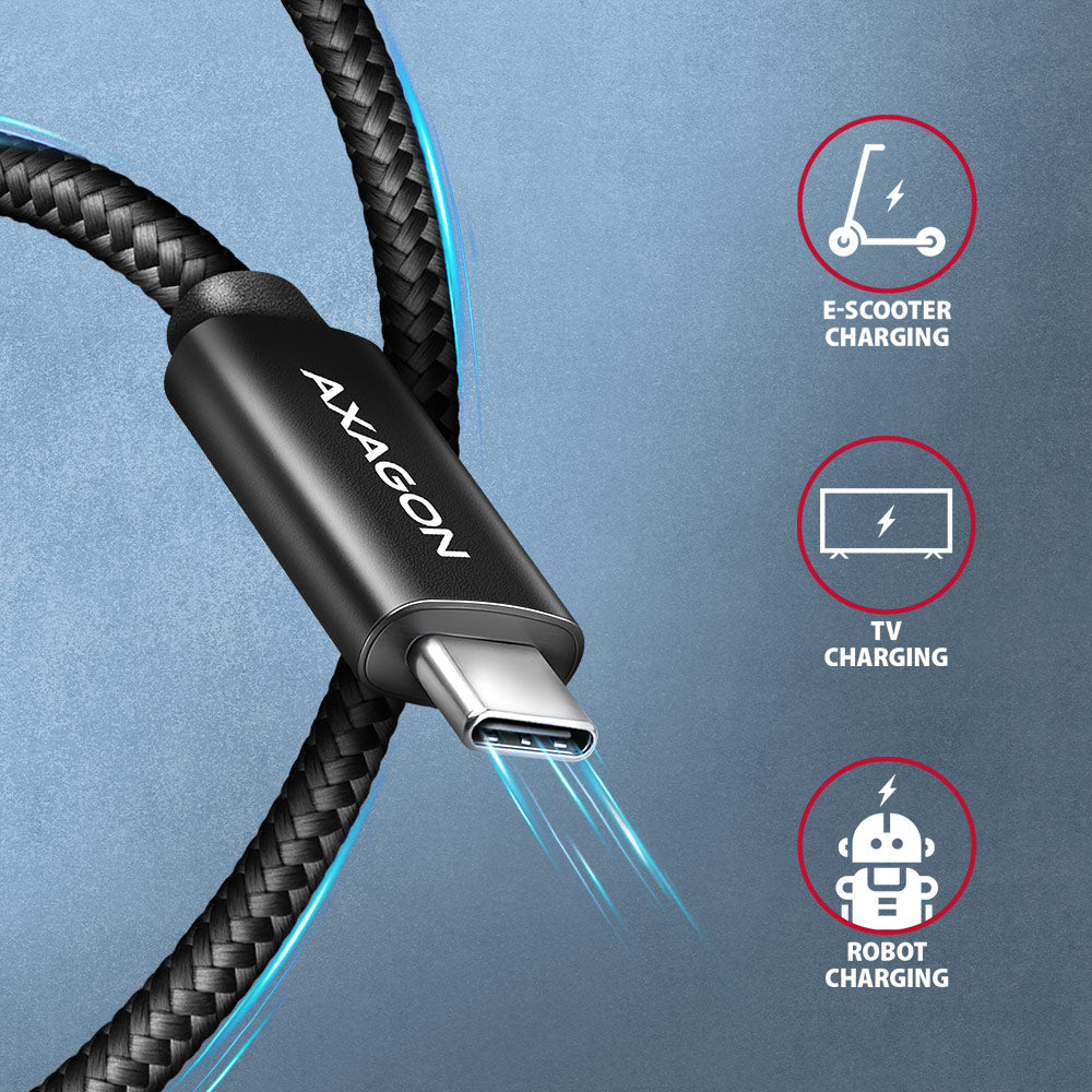 Axagon BUCM2-CM25AB Ladekabel USB-C zu USB-C 2.0, 2,5 m, PD 240 W 5 A, ALU - Schwarz - 2,5 Meter langes USB-C zu USB-C Kabel câble USB USB 2.0 USB C 0,48 Gbit/s Noir