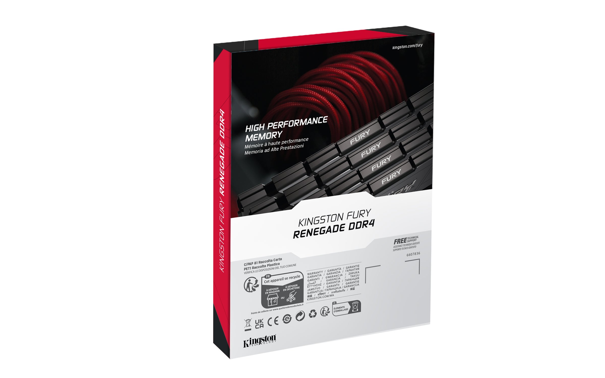Kingston Technology FURY 64 Go 3600 MT/s DDR4 CL16 DIMM (Kits de 4) 1Gx8 Renegade Black