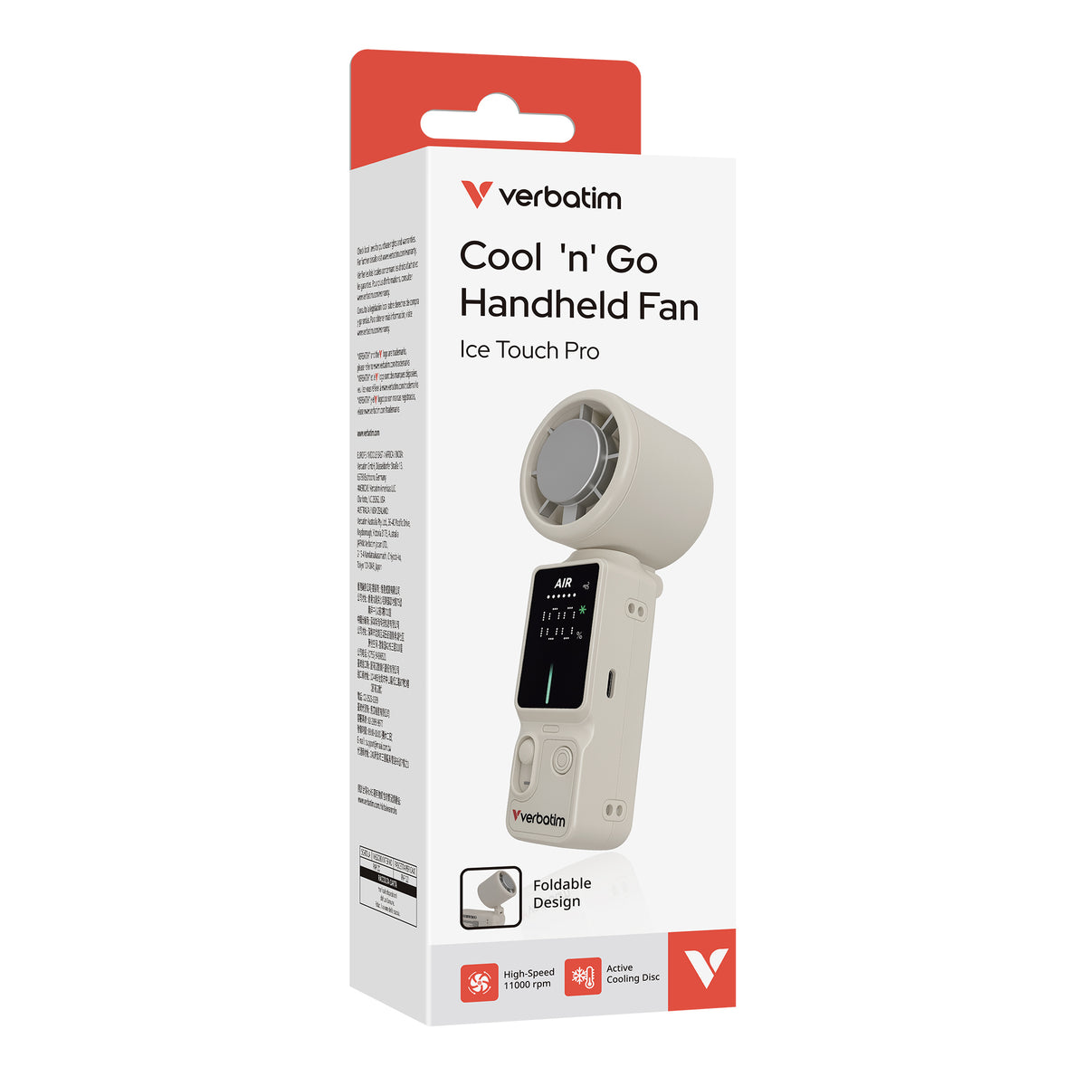 Verbatim Cool 'n' Go Ice Touch Pro Ventilateur à Main, Blanc/Argent