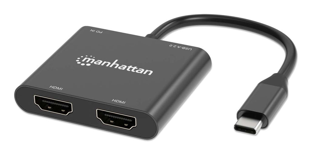 Manhattan Adaptateur USB-C vers Double HDMI et USB-A, 4K@60Hz, PD 100W, Noir