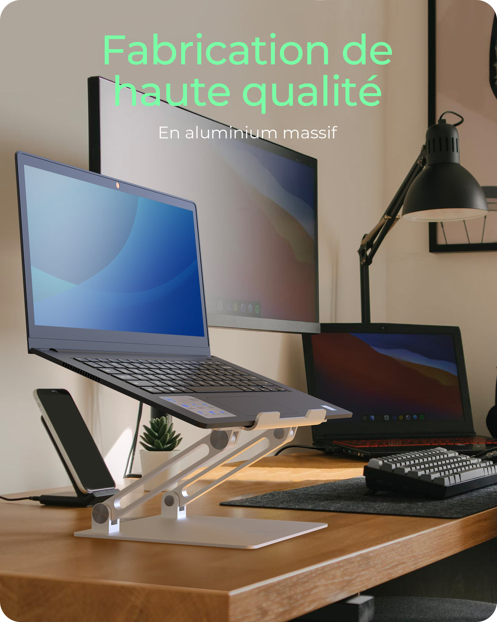 ICY BOX IB-NH300 Support pour Ordinateur Portable 17 pouces, Aluminium, Argent