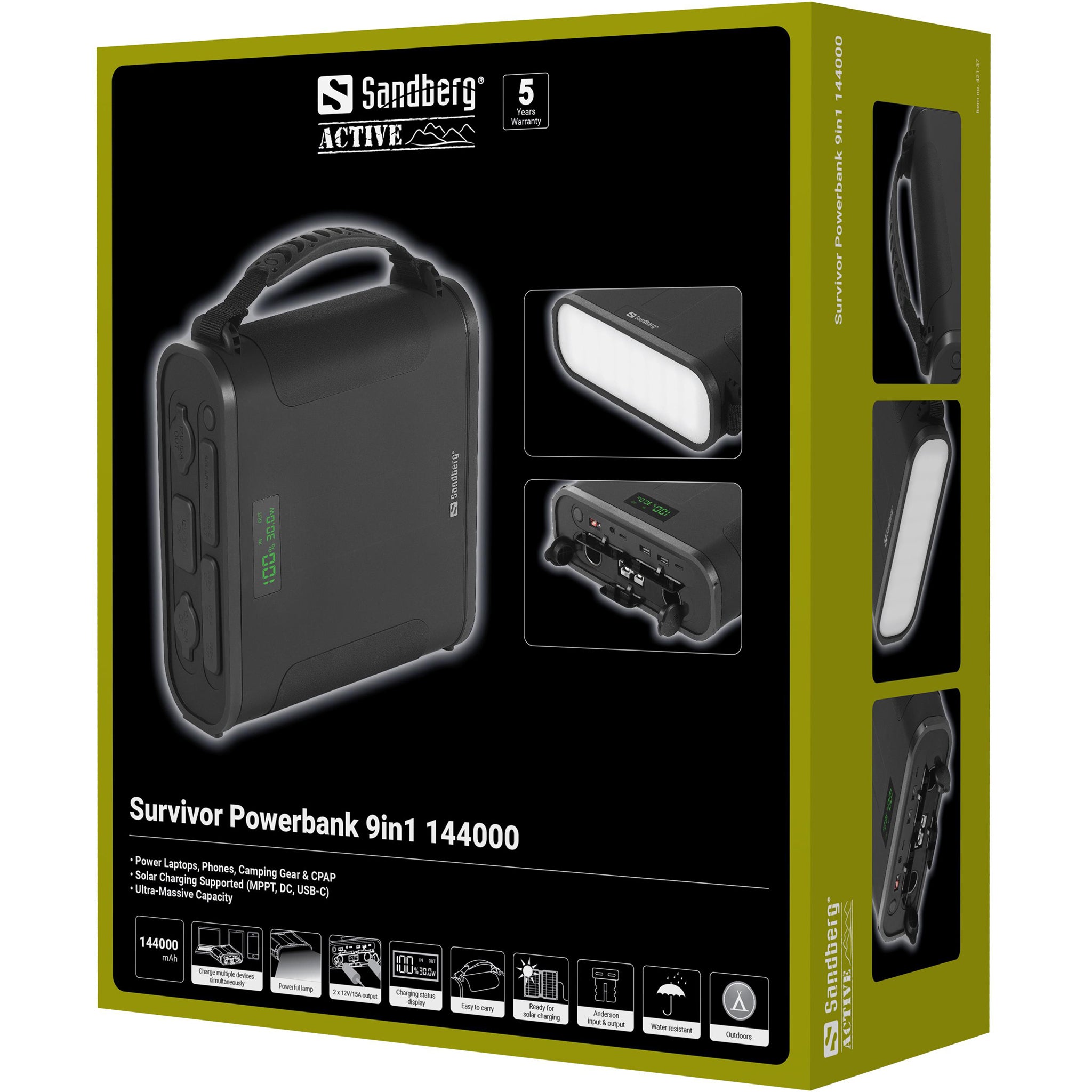 Sandberg 421-37 banque d'alimentation électrique Phosphate de fer lithié (LiFePo4) 144000 mAh Noir