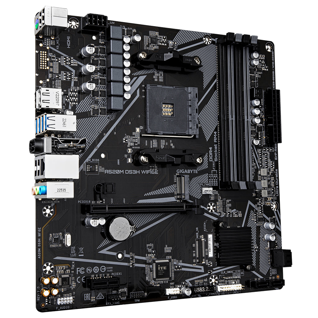 GIGABYTE A520M DS3H WIFI6E Carte Mère – Compatible avec les processeurs AMD Ryzen 5000 Series AM4, jusqu’à 4733 MHz DDR4 (OC), 1x PCIe 3.0 M.2, Wi-Fi 6E, LAN GbE, USB 3.2 Gen 1