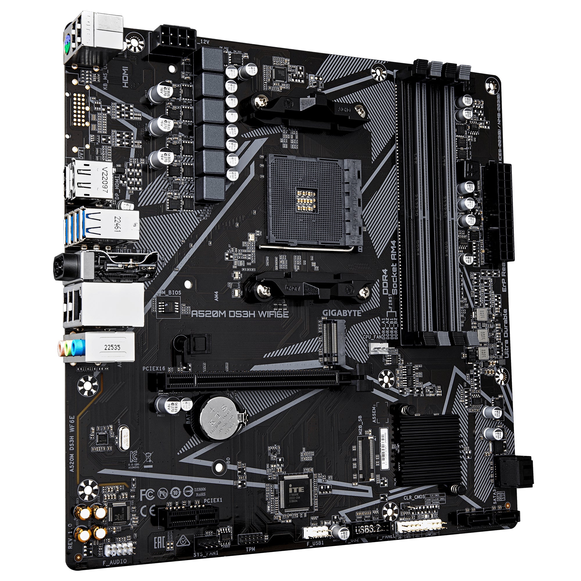 GIGABYTE A520M DS3H WIFI6E Carte Mère – Compatible avec les processeurs AMD Ryzen 5000 Series AM4, jusqu’à 4733 MHz DDR4 (OC), 1x PCIe 3.0 M.2, Wi-Fi 6E, LAN GbE, USB 3.2 Gen 1