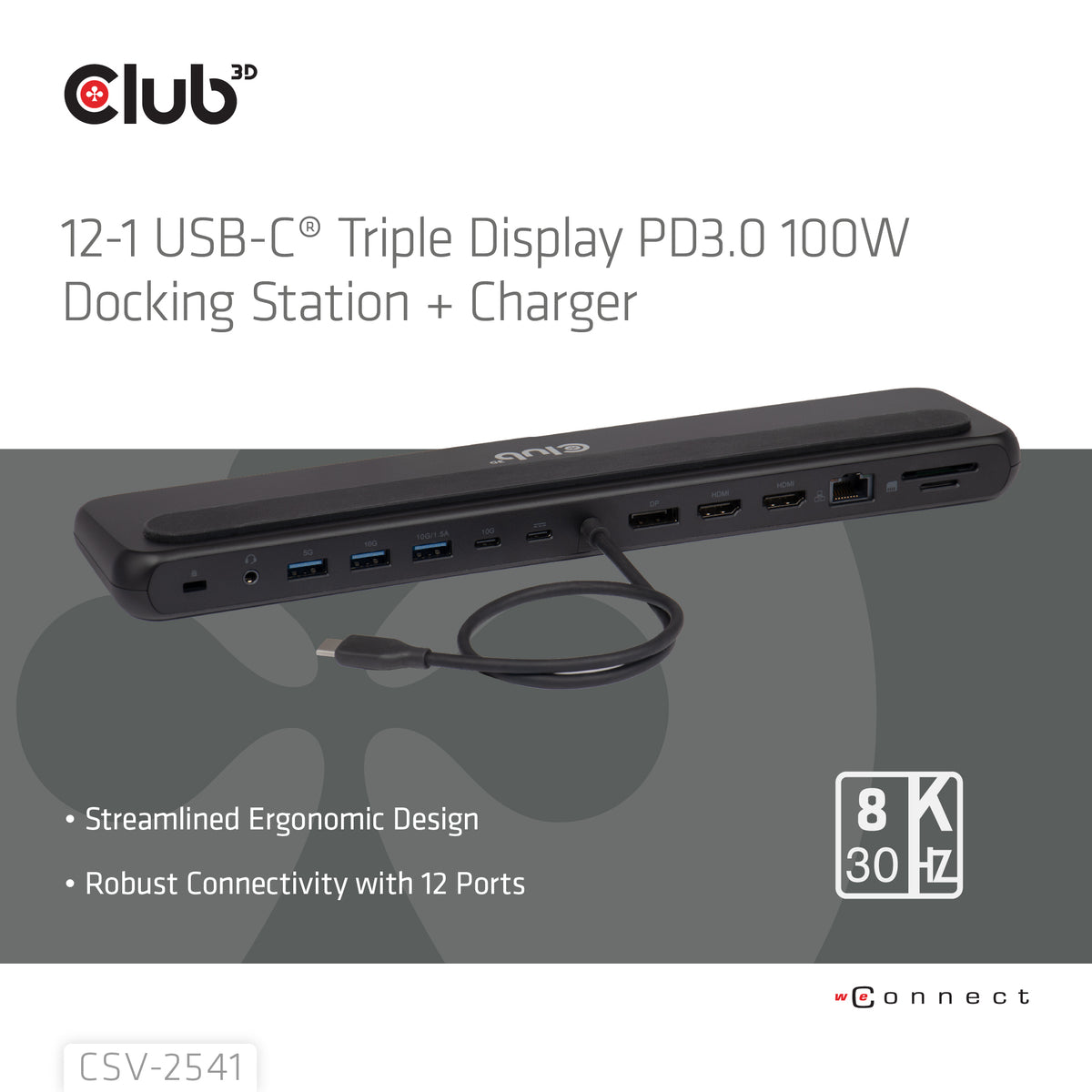 CLUB3D CSV-2541 Station d'accueil USB 3.2 Gen 1 Type-C, Noir