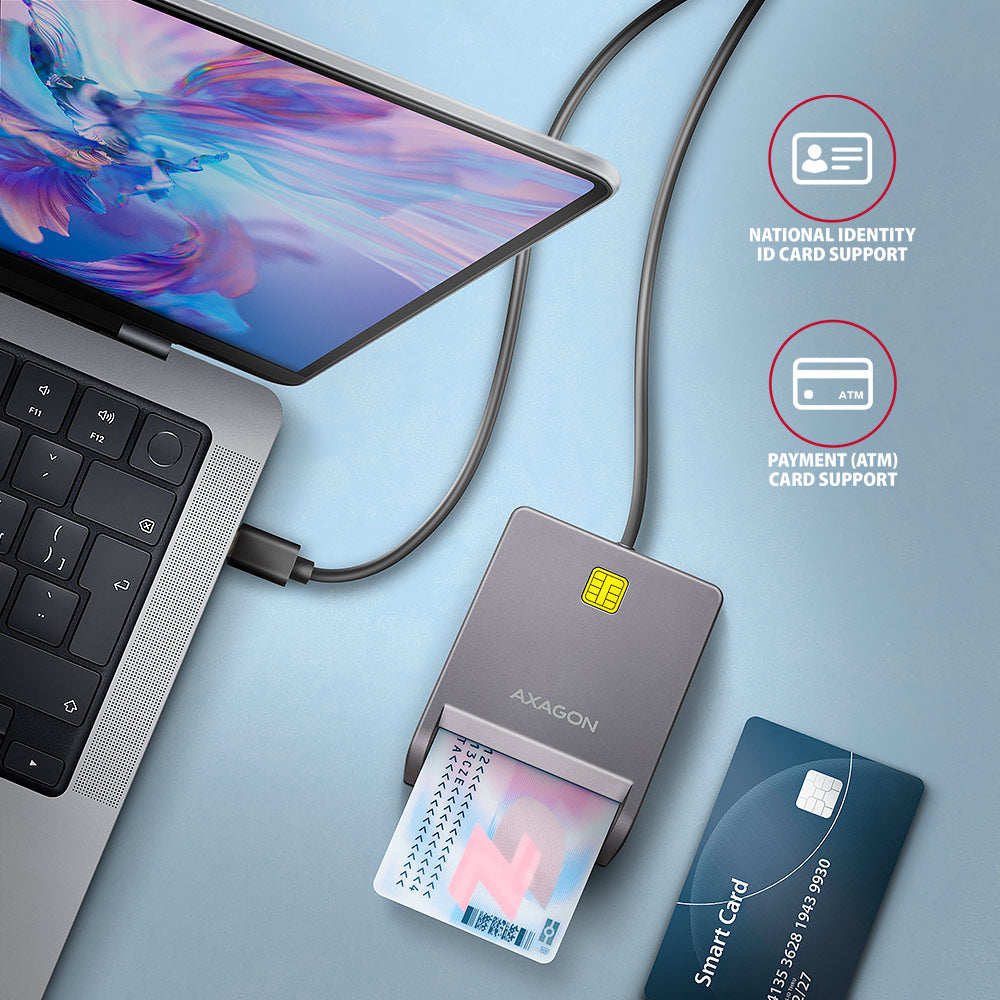 Axagon CRE-SM3TC lecteur de cartes à puce Intérieure USB USB Type-C Gris