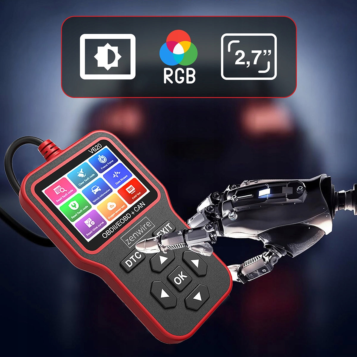 Interface, testeur, scanner de diagnostic, écran OBD2, ELM327, CAN, ordinateur Zenwire V620