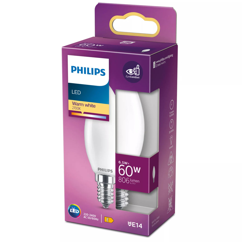 Philips Ampoule flamme dépolie à filament 60 W B35 E14