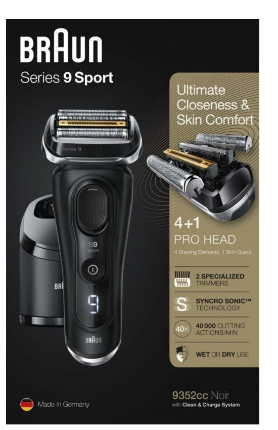 Braun Series 9 9352cc Sport Rasoir à grille Tondeuse Noir, Gris