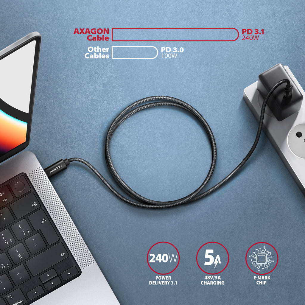 Axagon BUCM4X-CM05AB câble USB USB4 Gen 3x2 0,5 m USB C 40 Gbit/s 240 W Noir