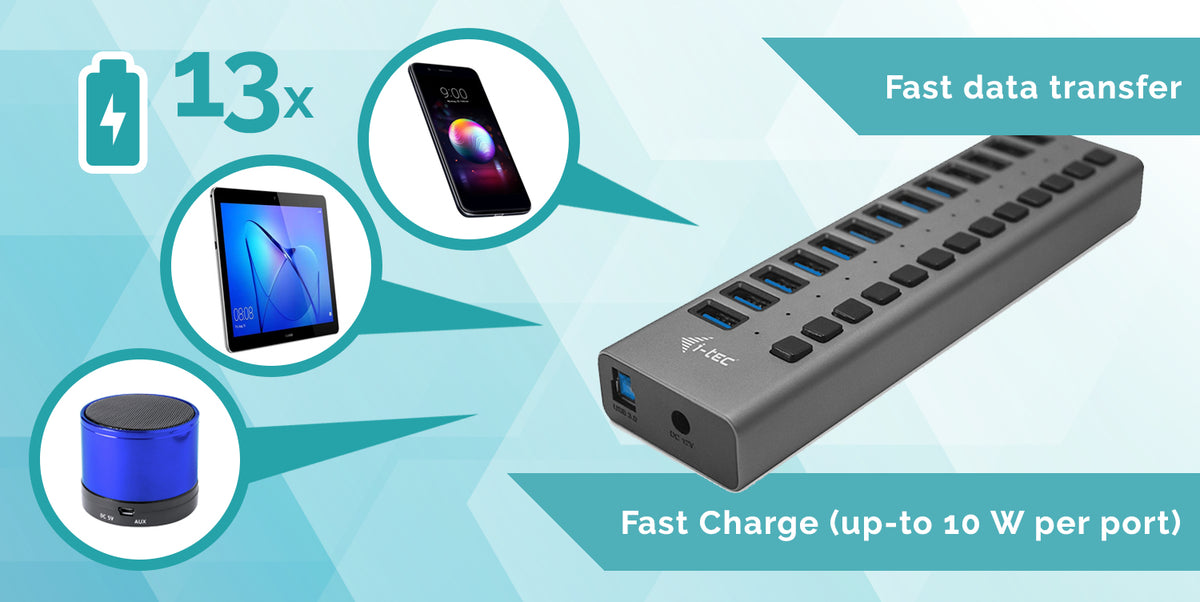 i-tec USB 3.0 Charging HUB 13port + Power Adapter 60 W