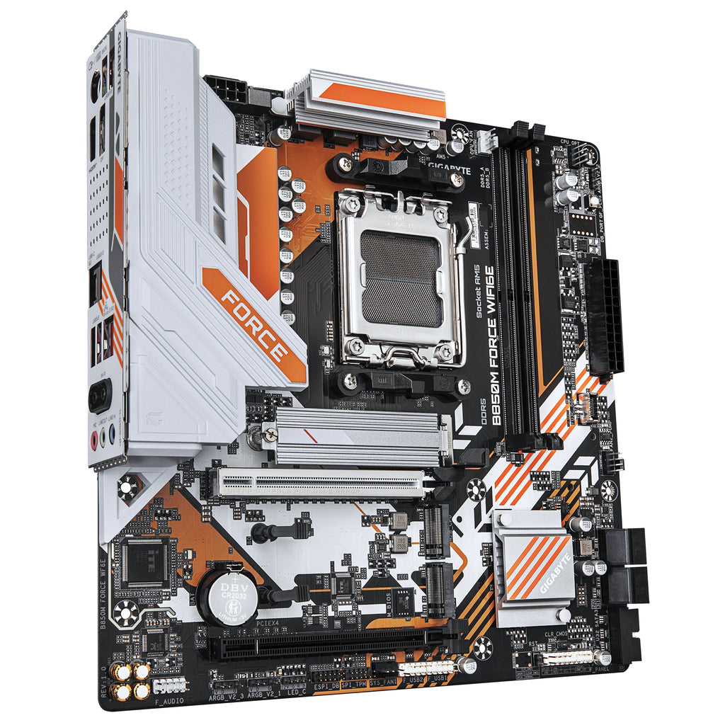 GIGABYTE B850M FORCE WIFI6E Carte Mère – Compatible avec les processeurs AMD Ryzen série 9000, VRM numérique 8+2+2 phases, jusqu’à 9600 MHz DDR5 (OC), 1 x M.2 PCIe 5.0 + 2 x M.2 PCIe 4.0, Wi-Fi 6E, LAN 2.5 GbE, USB 3.2 Gen 2