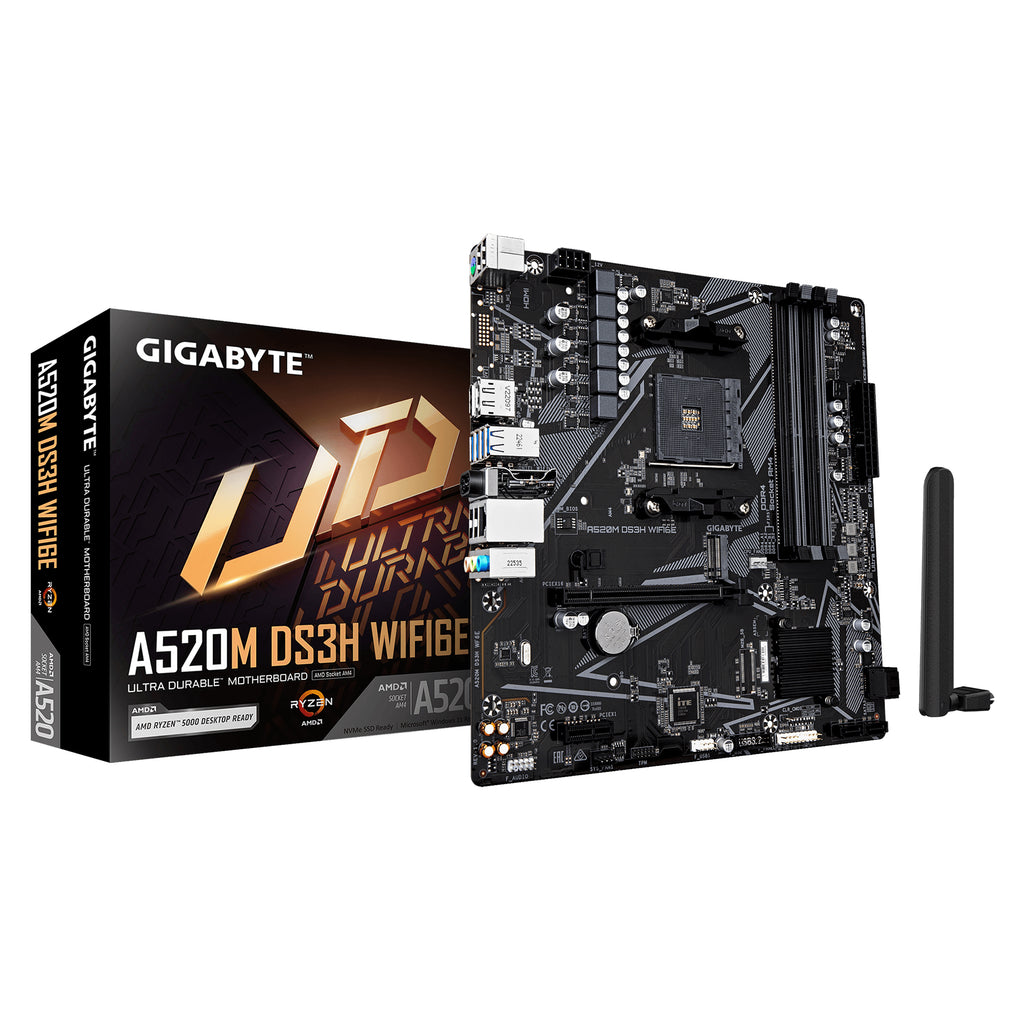 GIGABYTE A520M DS3H WIFI6E Carte Mère – Compatible avec les processeurs AMD Ryzen 5000 Series AM4, jusqu’à 4733 MHz DDR4 (OC), 1x PCIe 3.0 M.2, Wi-Fi 6E, LAN GbE, USB 3.2 Gen 1