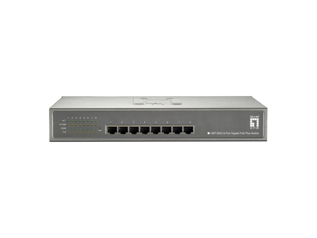 LevelOne GEP-0822 Commutateur Réseau Gigabit Ethernet PoE Gris