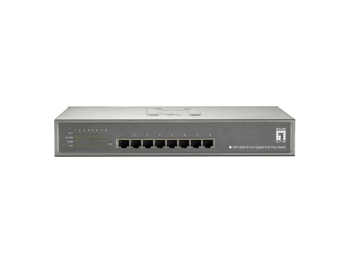LevelOne GEP-0822 Commutateur Réseau Gigabit Ethernet PoE Gris