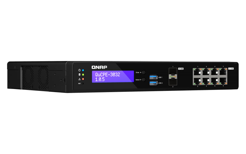 QNAP QuCPE-3032 Équipement de Virtualisation Réseau Intel Atom Quad-Core, 8x 2.5GbE, 2x 10GbE SFP+