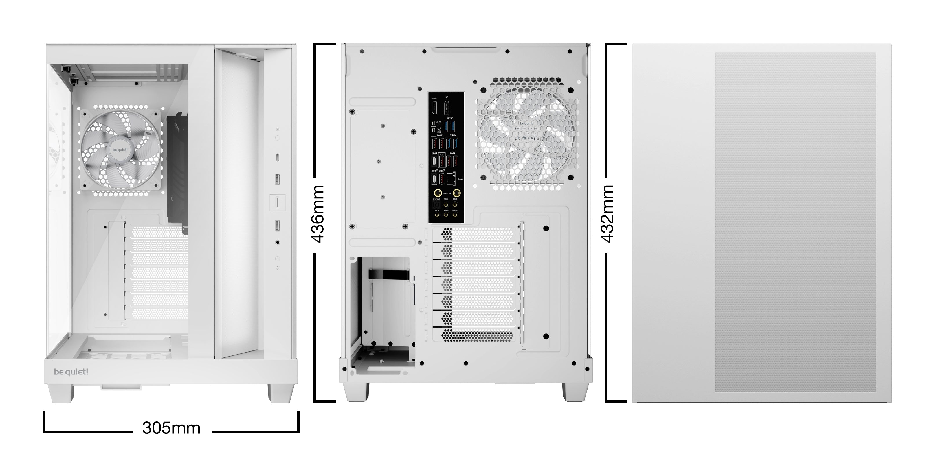 be quiet! Light Base 500 Blanc | Boîtier PC ARGB vitré, Mini ITX / Micro ATX / ATX, 4 ventilateurs Light Wings LX 120 mm