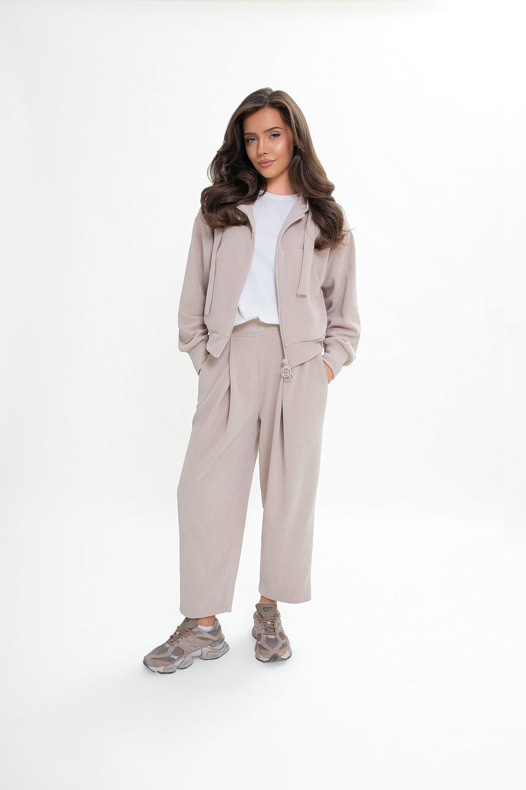 Sweat-shirt à capuche en velours côtelé pour femme, avec fermeture éclair