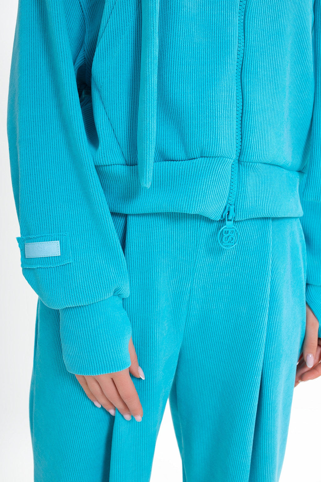 Sweat-shirt à capuche en velours côtelé pour femme, avec fermeture éclair