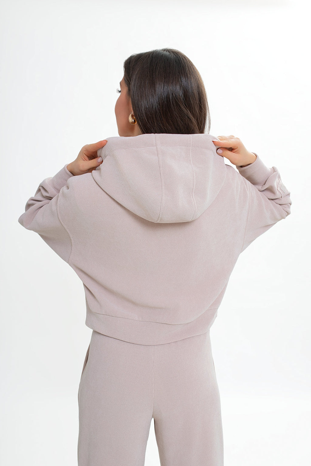 Sweat-shirt à capuche en velours côtelé pour femme, avec fermeture éclair