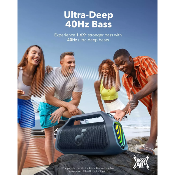 Anker Bluetooth Speaker SoundCore Boom 2 Plus New Version, 140W, TWS, RGB, Waterproof, Blue A3134032