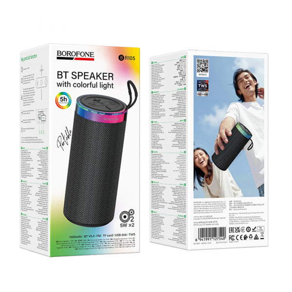 Borofone Bluetooth Speaker BR105 Loud, 10W, TWS, RGB, Grey