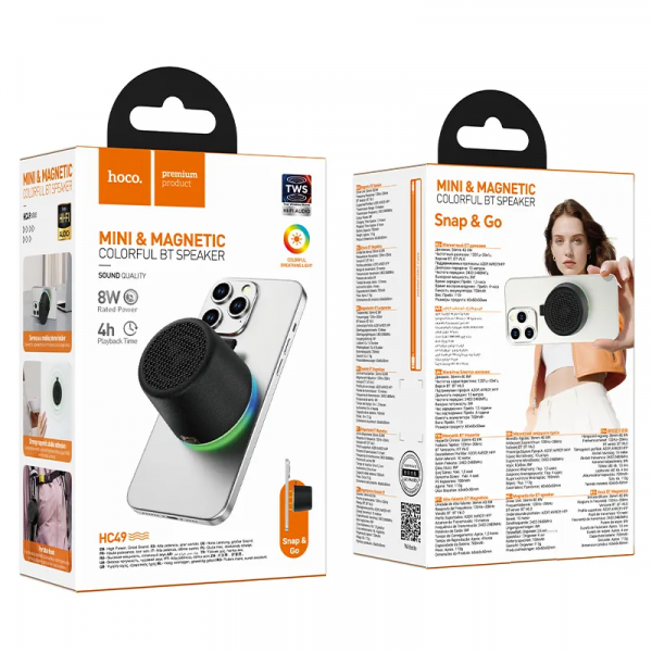 Hoco Bluetooth Speaker HC49 Mini Magnetic, 8W, TWS, Black