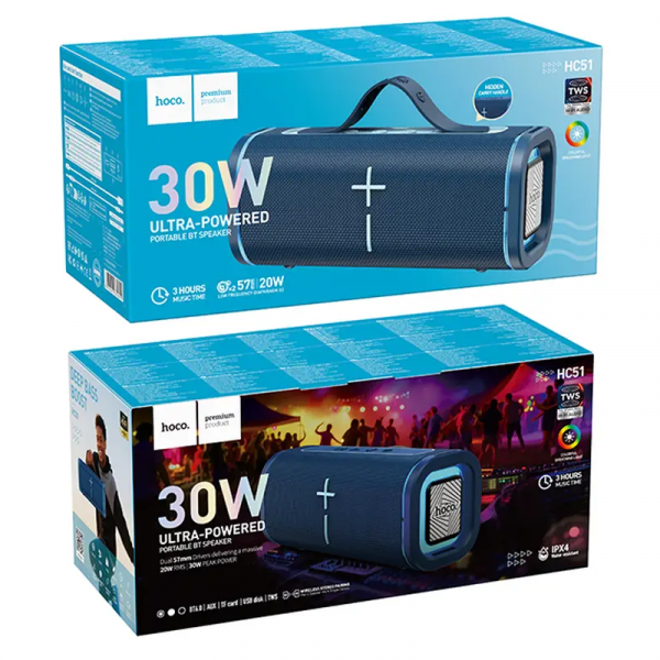 Hoco Bluetooth Speaker HC51, 30W, TWS, RGB, Blue