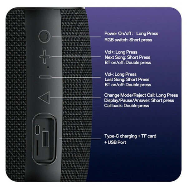 Yesido Bluetooth Speaker YSW39, 20W, TWS, RGB, Black