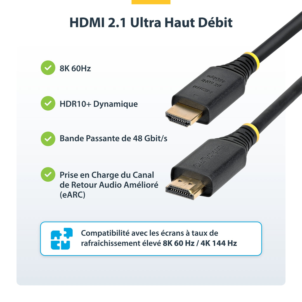StarTech.com Câble HDMI 2.1 Ultra Haut Débit 8K 60Hz/4K 120Hz, 5m, 48 Gbps, HDR10+, eARC, Gaine TPE Flexible