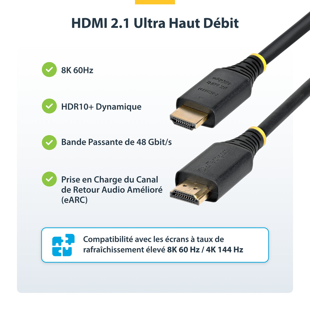 StarTech.com Câble HDMI 2.1 Ultra Haut Débit 8K 60Hz/4K 120Hz, 5m, 48 Gbps, HDR10+, eARC, Gaine TPE Flexible