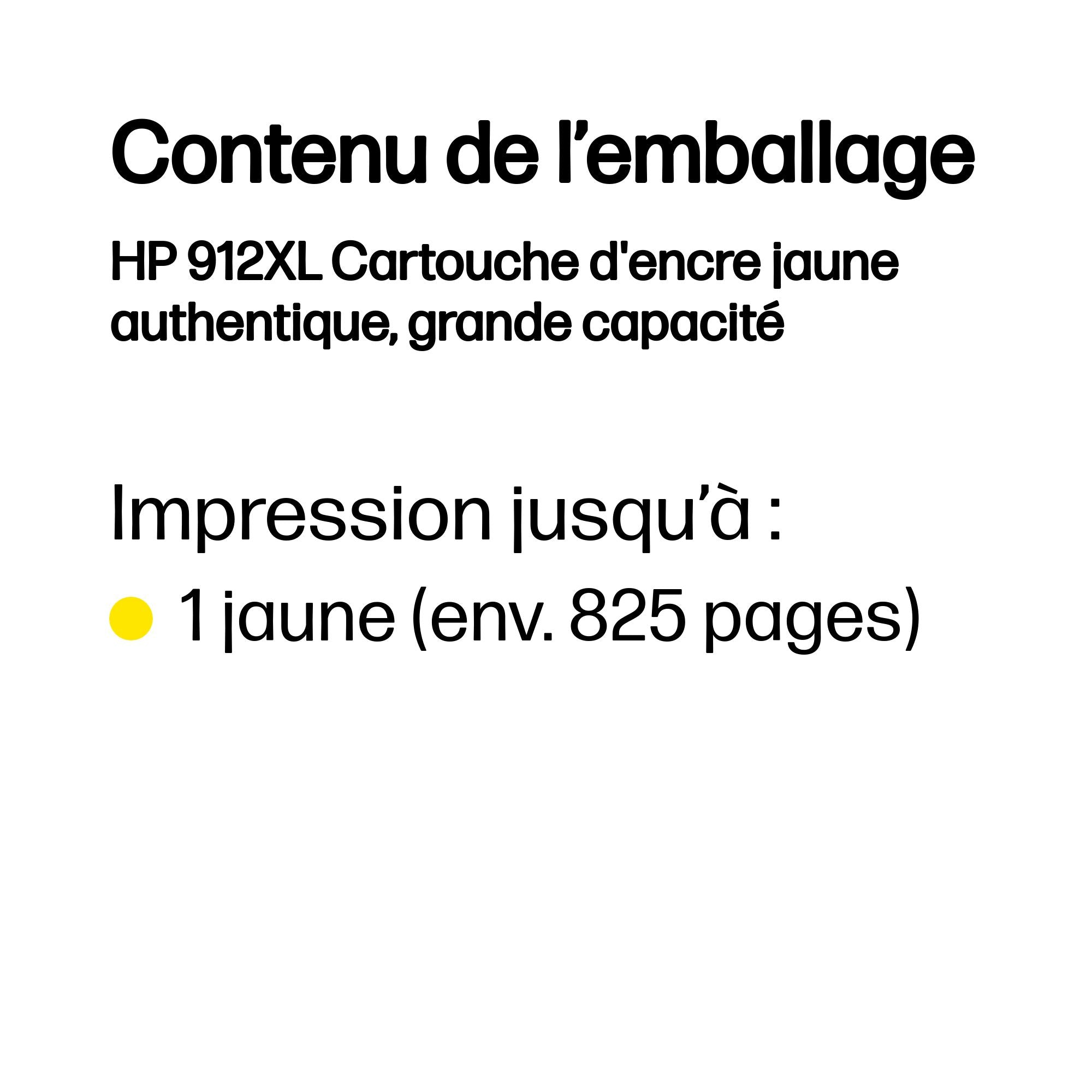 HP 912XL Cartouche d'encre jaune authentique, grande capacité