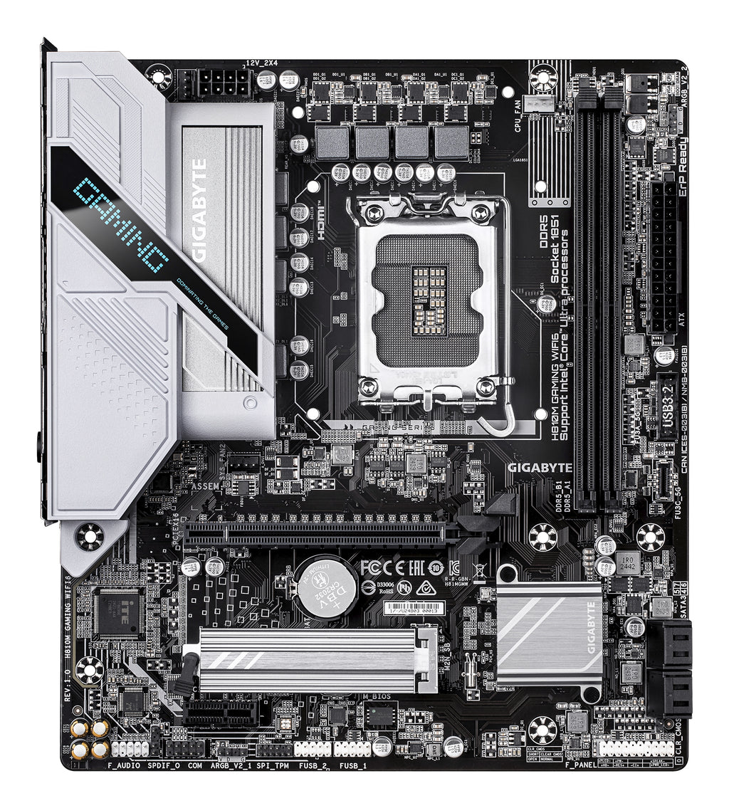 GIGABYTE H810M GAMING WIFI6 Carte mère - Processeurs Intel Core Ultra (Série 2), VRM 4+1+2 phases, jusqu'à 6400 MHz DDR5, 1xPCIe 4.0 M.2, LAN 2.5GbE, WIFI 6, USB 3.2 Gen 1